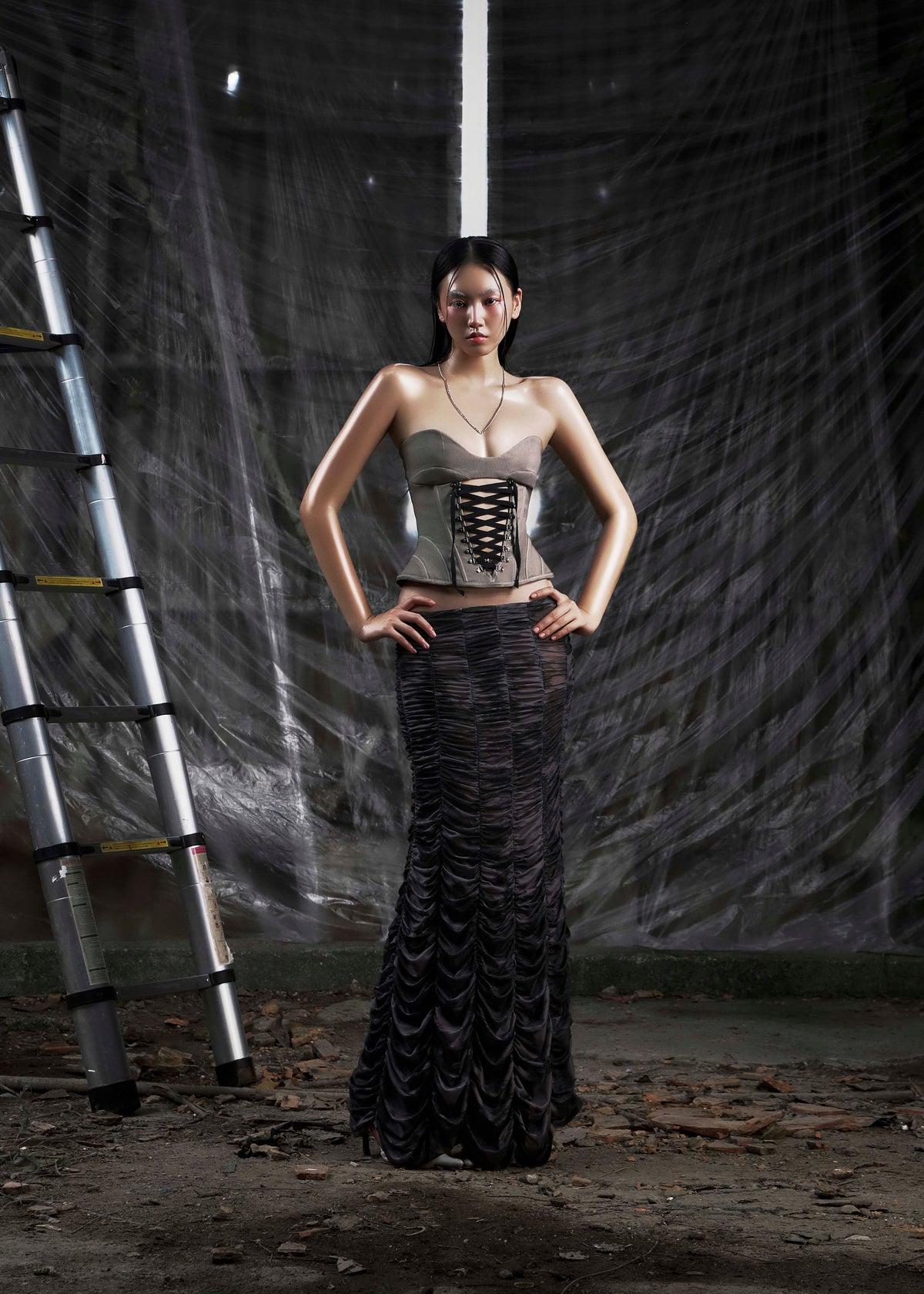 None Ruched Mesh Maxi Skirt Tatichu Astoud