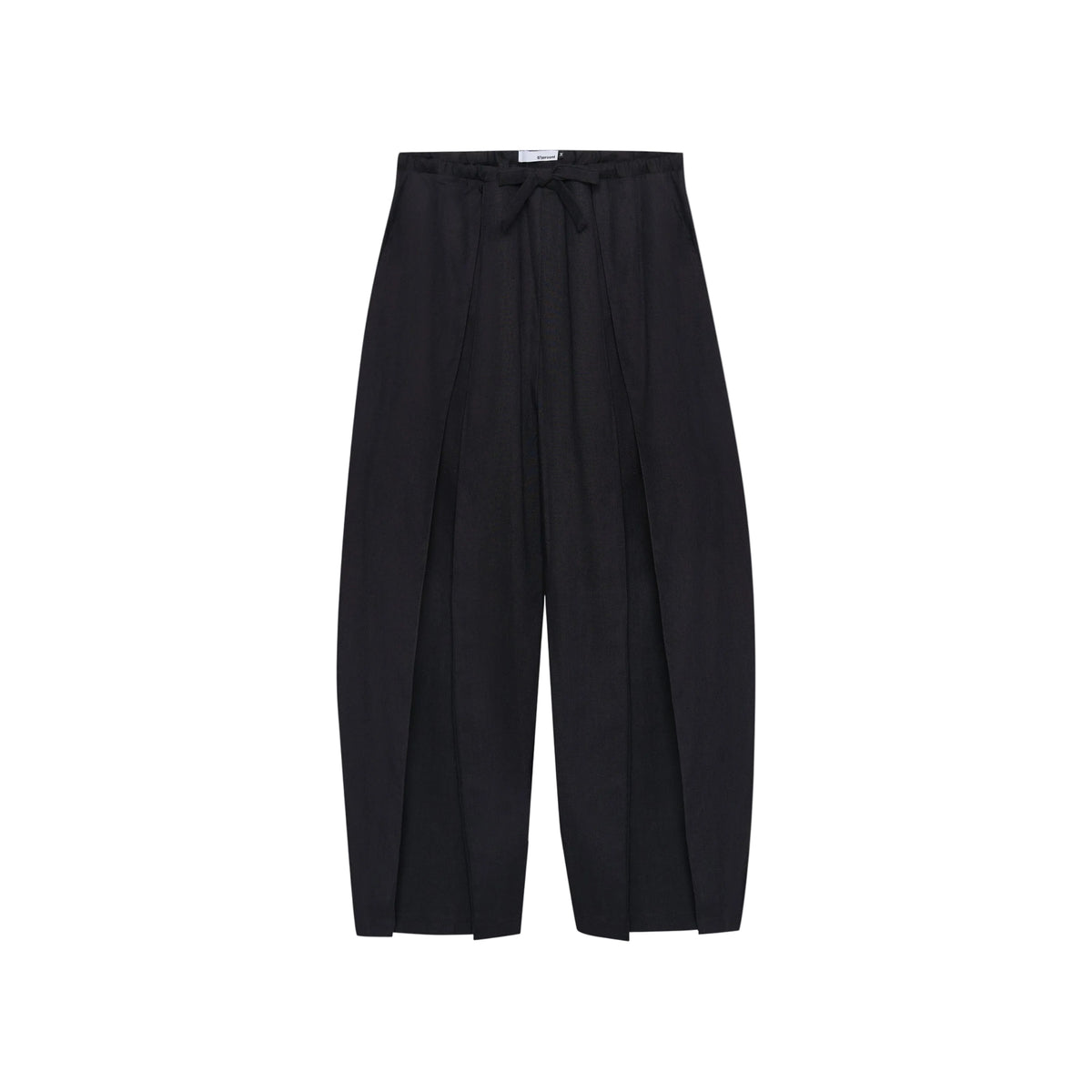Black Linen Box Pleated Pants
