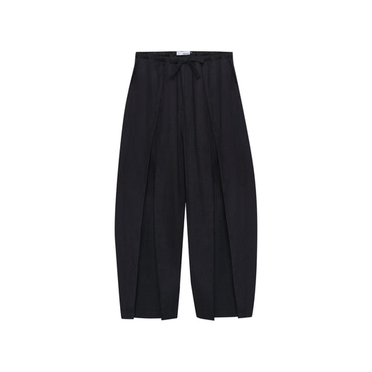 Black Linen Box Pleated Pants