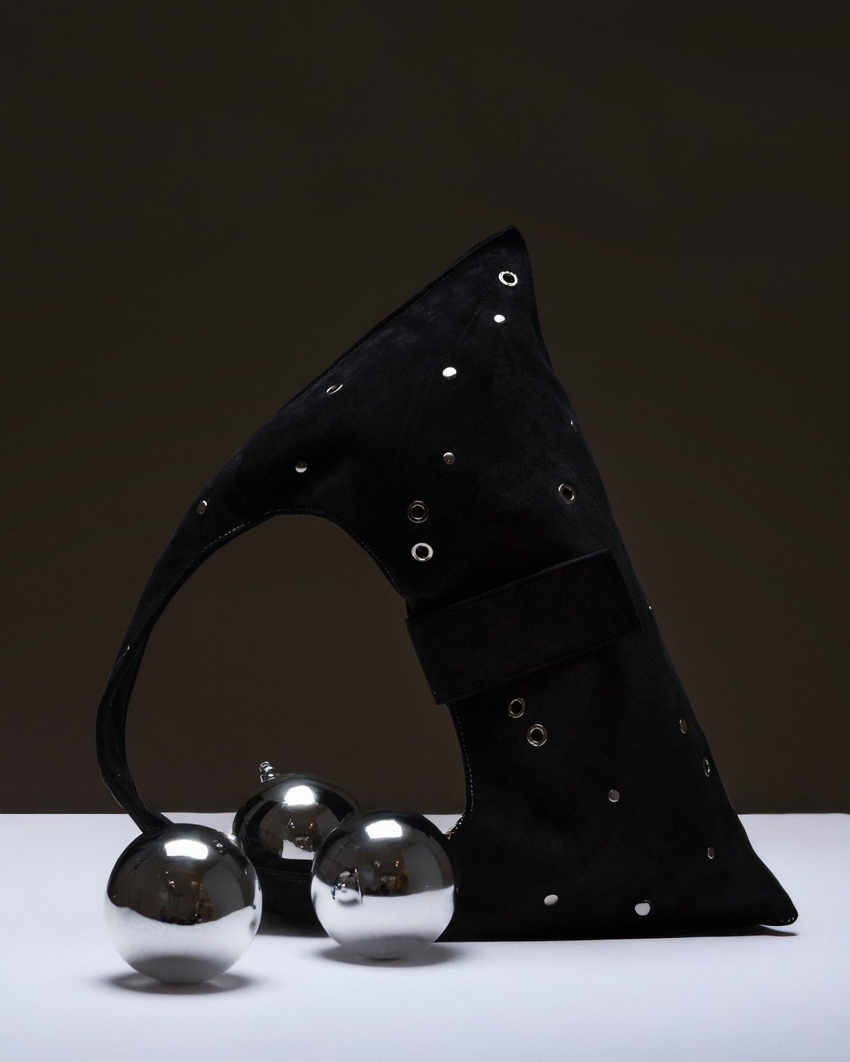 BLACK EYELET CRESCENT BAG