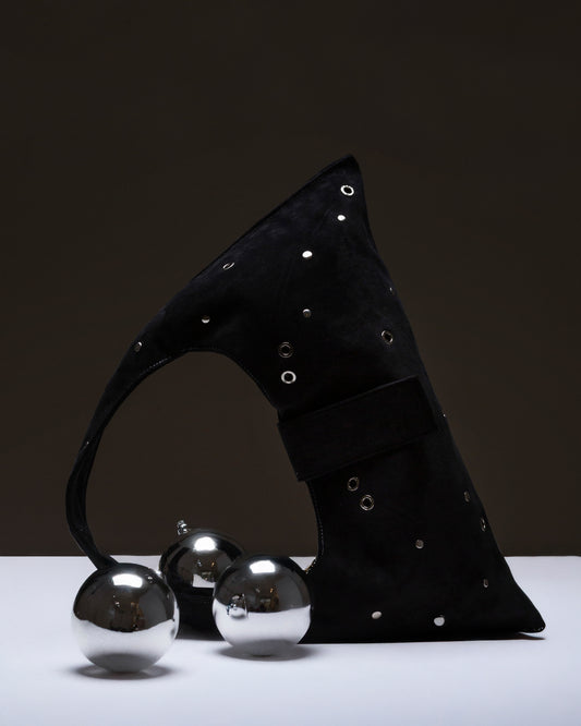 BLACK EYELET CRESCENT BAG