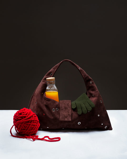 BROWN EYELET CRESCENT BAG