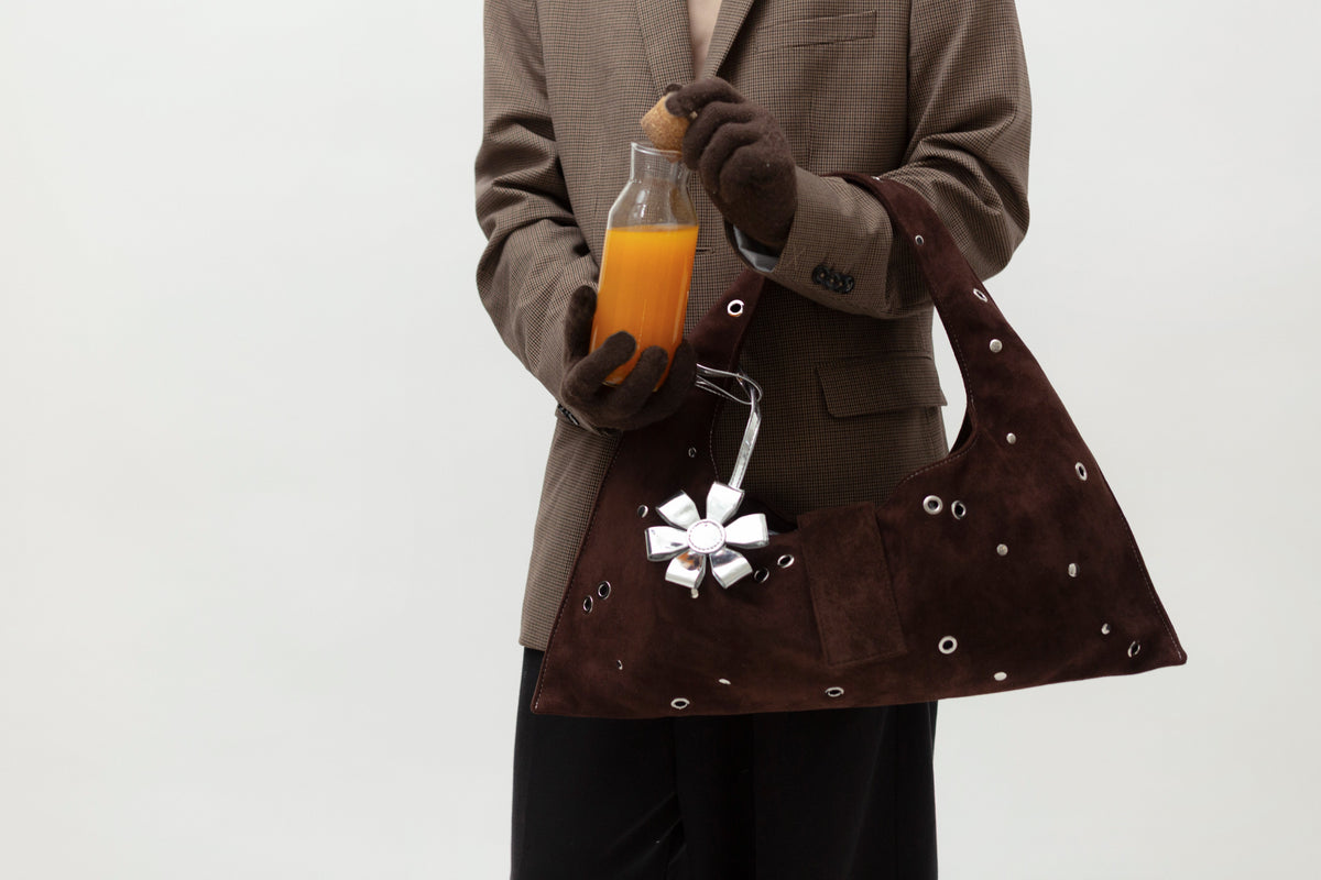 BROWN EYELET CRESCENT BAG