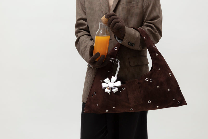 BROWN EYELET CRESCENT BAG
