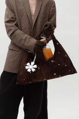 BROWN EYELET CRESCENT BAG