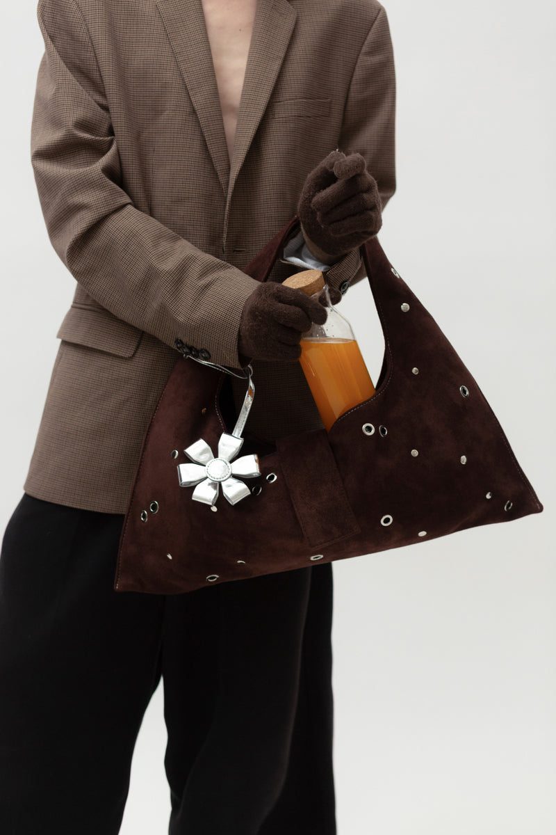 BROWN EYELET CRESCENT BAG