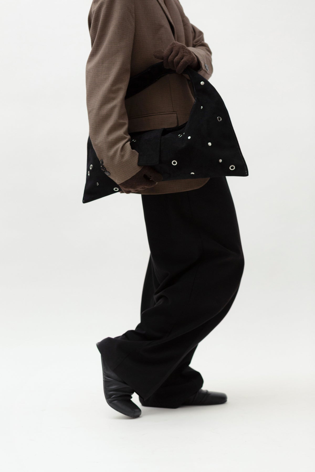 BLACK EYELET CRESCENT BAG