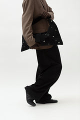 BLACK EYELET CRESCENT BAG