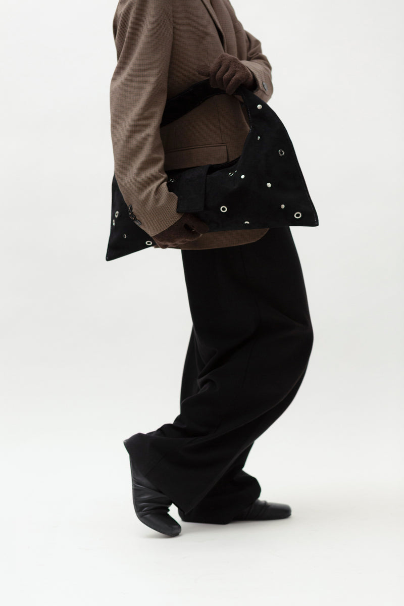 BLACK EYELET CRESCENT BAG