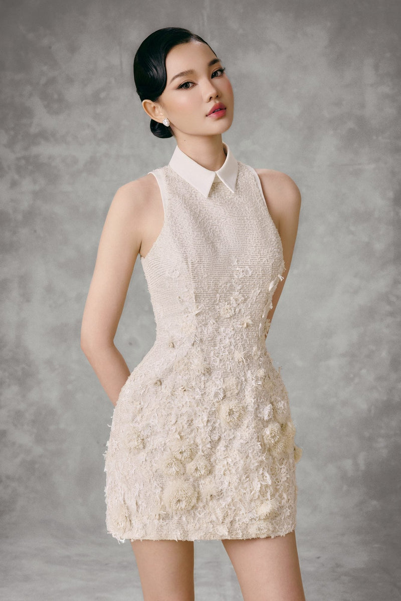 FEUILLE EMBROIDERED MINI DRESS