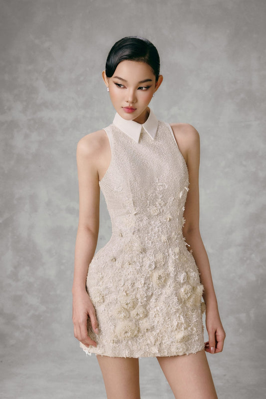 FEUILLE EMBROIDERED MINI DRESS