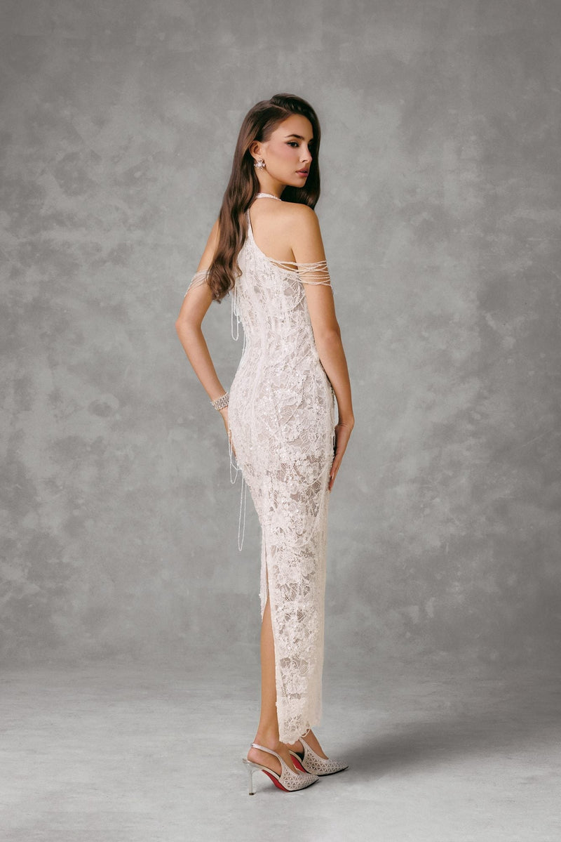 WEBBED CRYSTALS MAXI DRESS