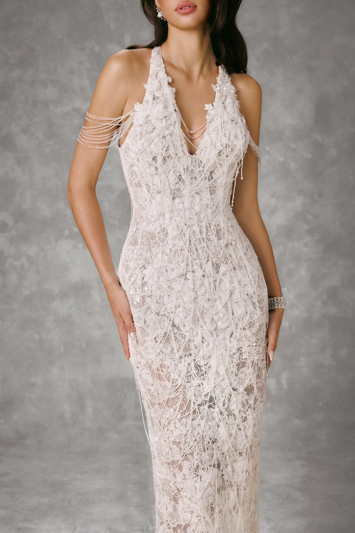 WEBBED CRYSTALS MAXI DRESS