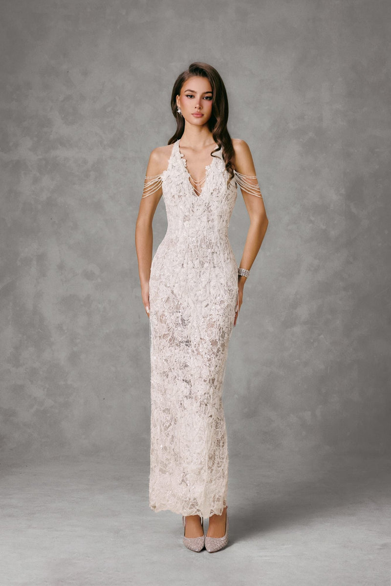 WEBBED CRYSTALS MAXI DRESS