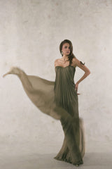 EMERALD PLEATED MAXI DRESS