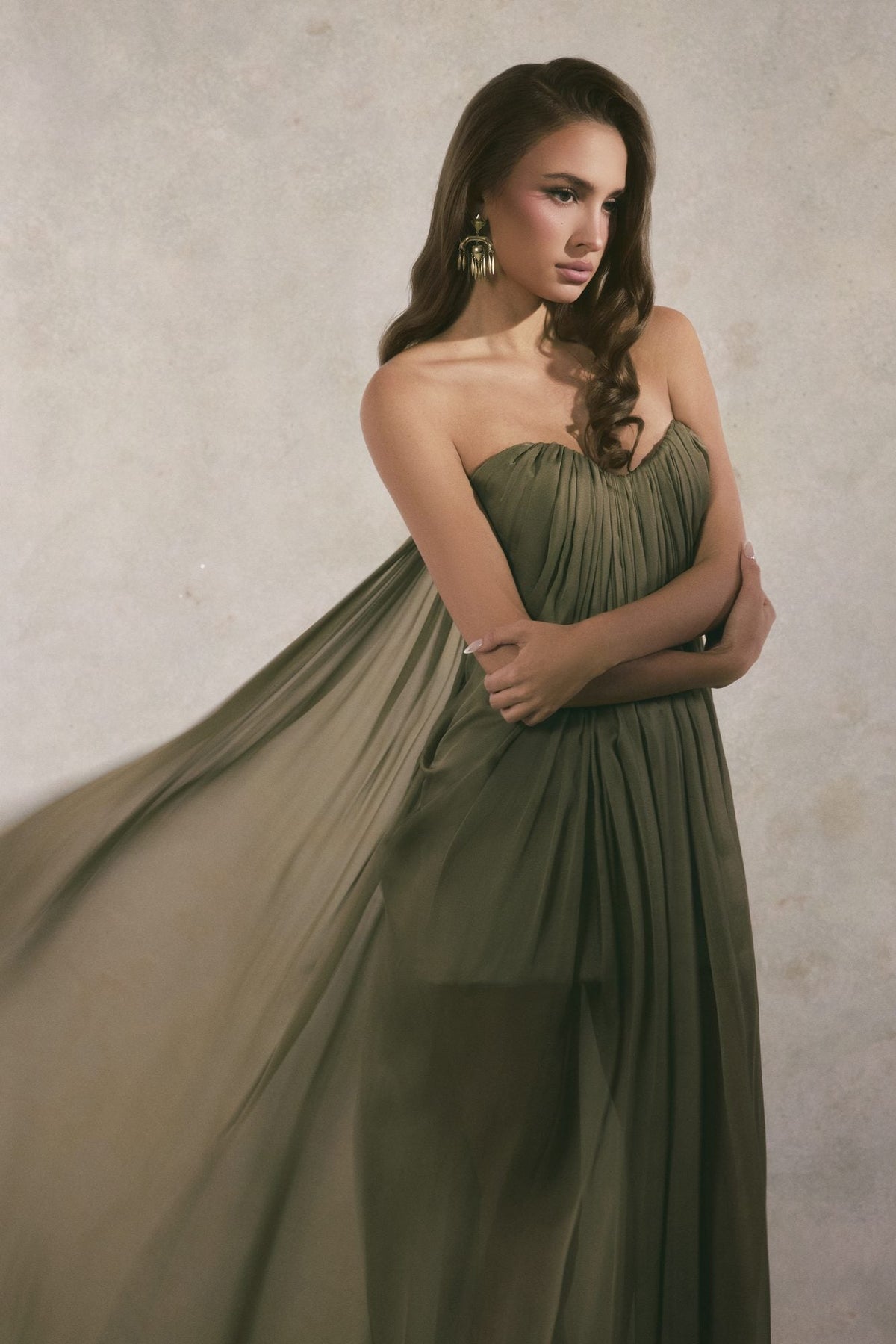EMERALD PLEATED MAXI DRESS