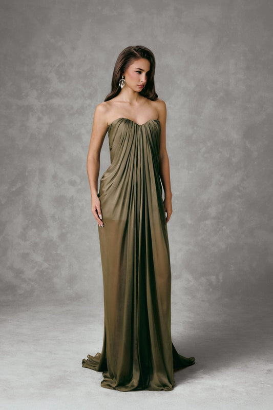 EMERALD PLEATED MAXI DRESS