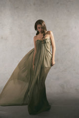 EMERALD PLEATED MAXI DRESS