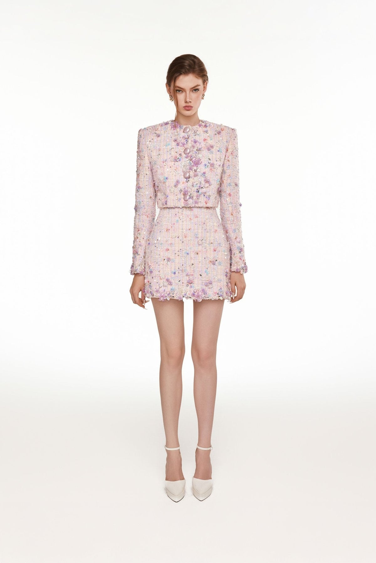 FLORAL BEJEWELED BLAZER & SKIRT SET