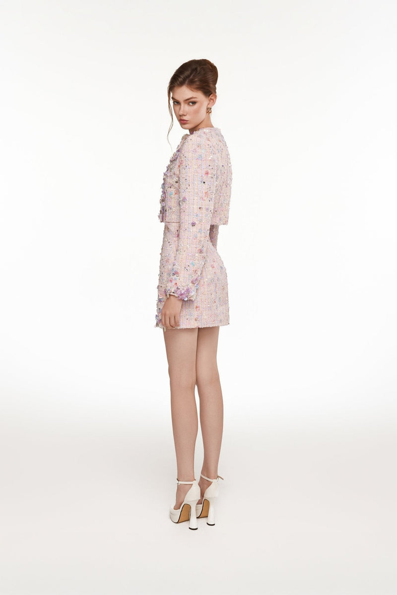 FLORAL BEJEWELED BLAZER & SKIRT SET