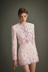 FLORAL BEJEWELED BLAZER & SKIRT SET