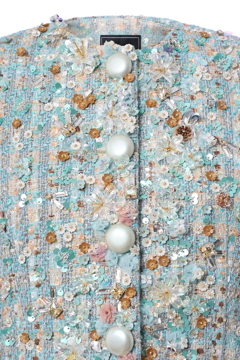 FLORAL BEJEWELED BLAZER & SKIRT SET