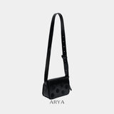 BLACK POLKA DOT BAG by ARYA in synthetic microfiber leather, 8.66 x 5.51 x 3.15 inches