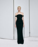 black-denim-bustier-draped-dress-FORTYTHREE-ASTOUD