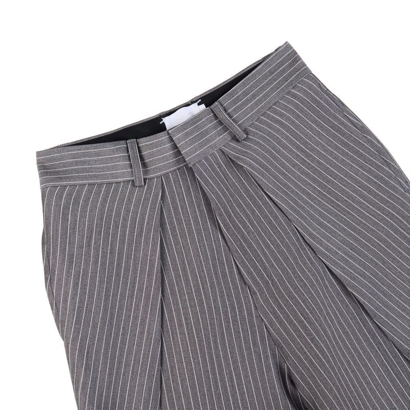 STRIPED GREY ROLLING WIDE-LEG TROUSERS