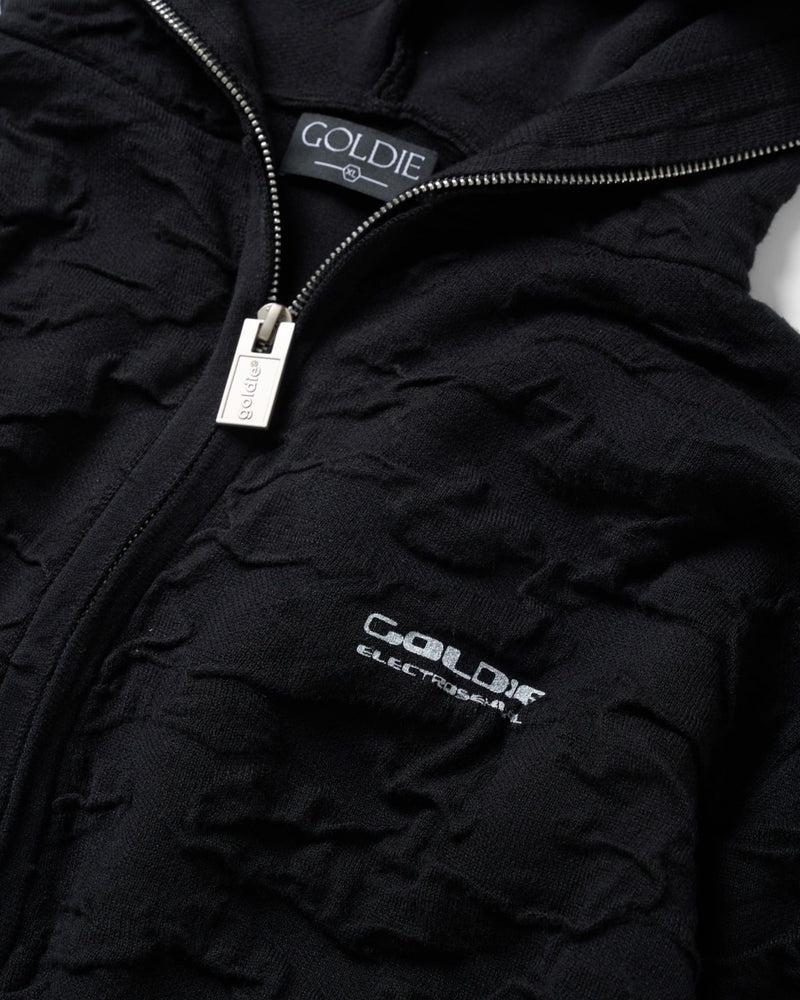 BLACK WRINKLE KNIT HOODIE