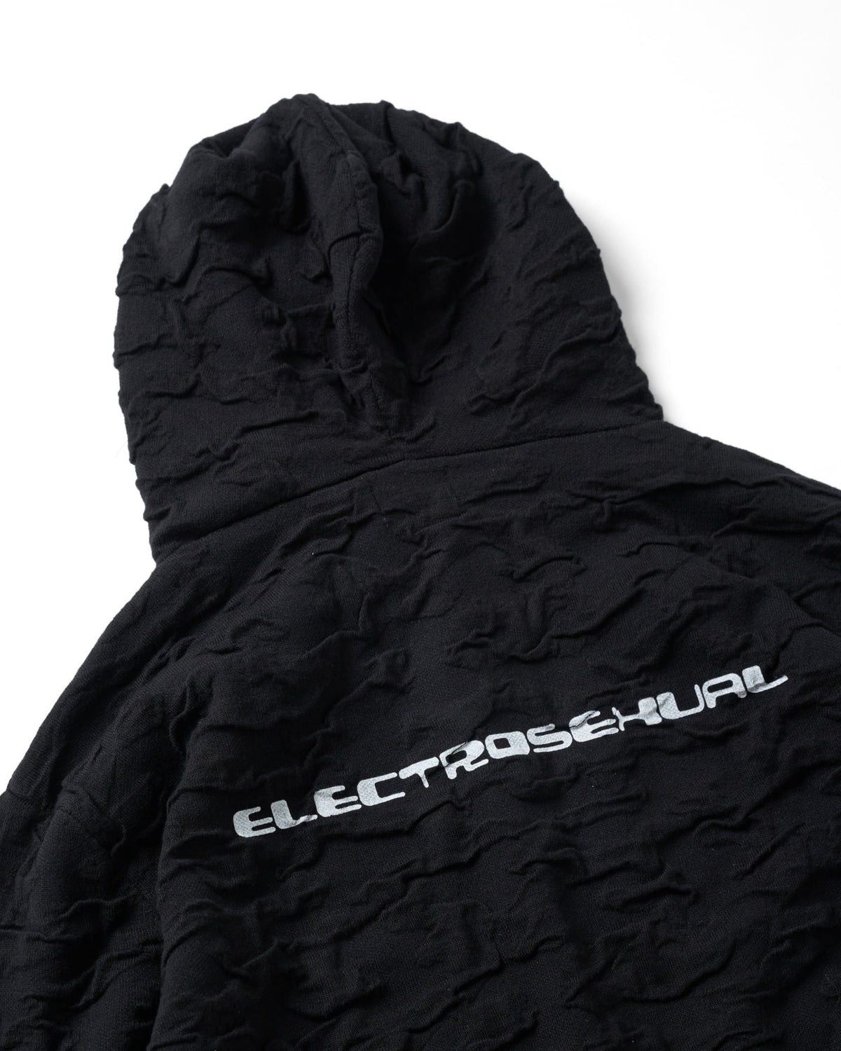 BLACK WRINKLE KNIT HOODIE