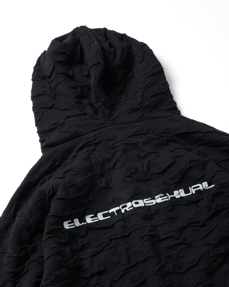 BLACK WRINKLE KNIT HOODIE