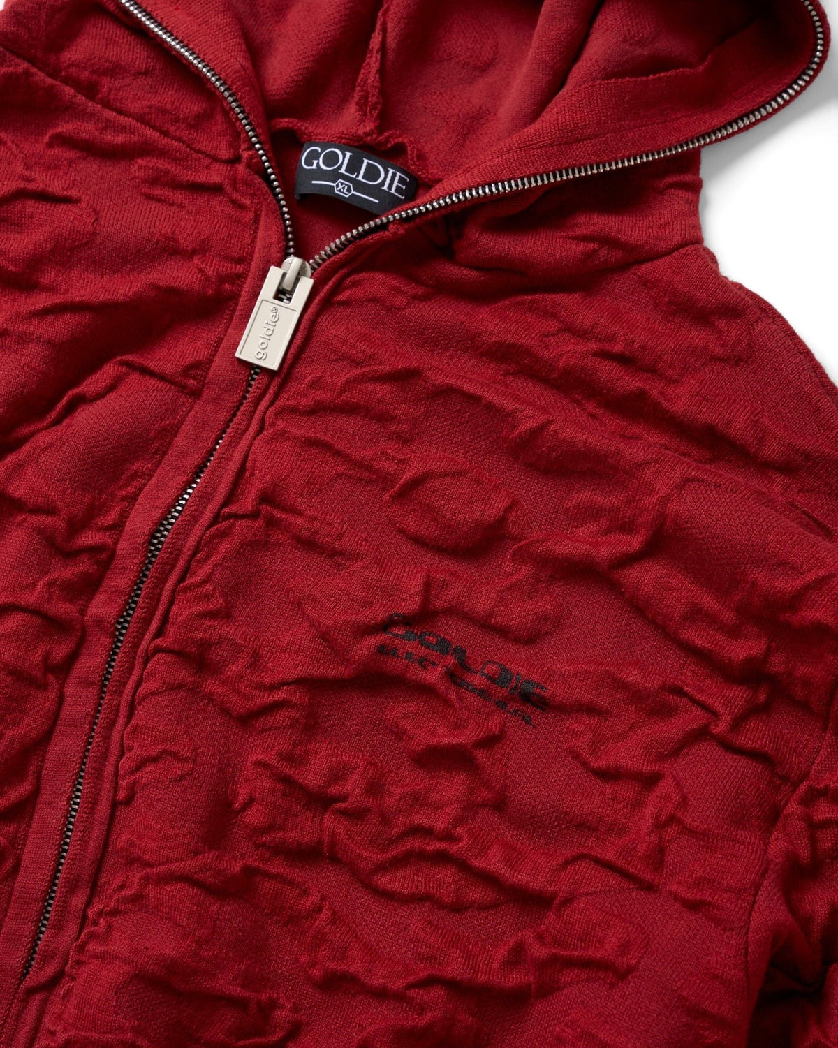Red Wrinkle Knit Hoodie