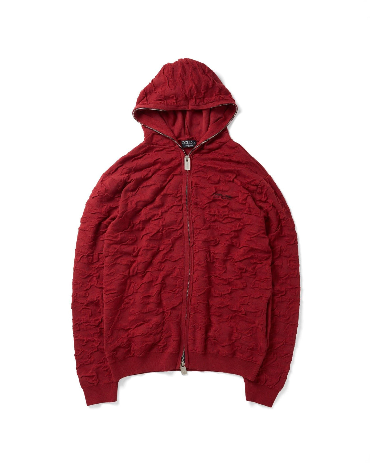 Red Wrinkle Knit Hoodie