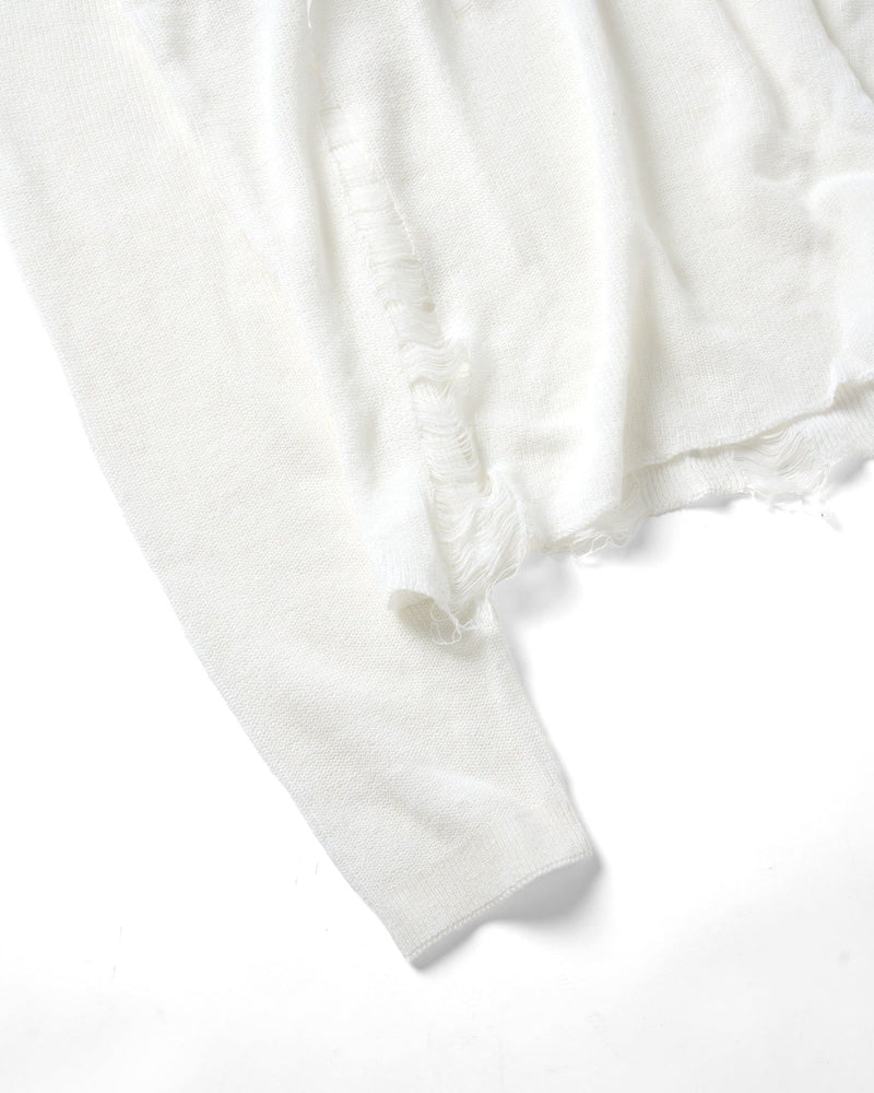 WHITE KNIT DISTRESSED DOUBLE SLEEVES
