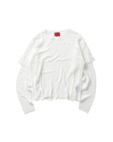 WHITE KNIT DISTRESSED DOUBLE SLEEVES