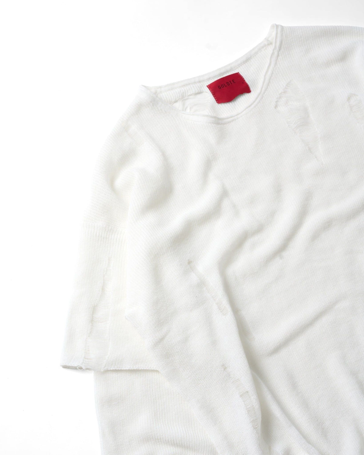 WHITE KNIT DISTRESSED DOUBLE SLEEVES
