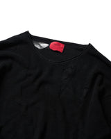 BLACK KNIT DISTRESSED DOUBLE SLEEVES