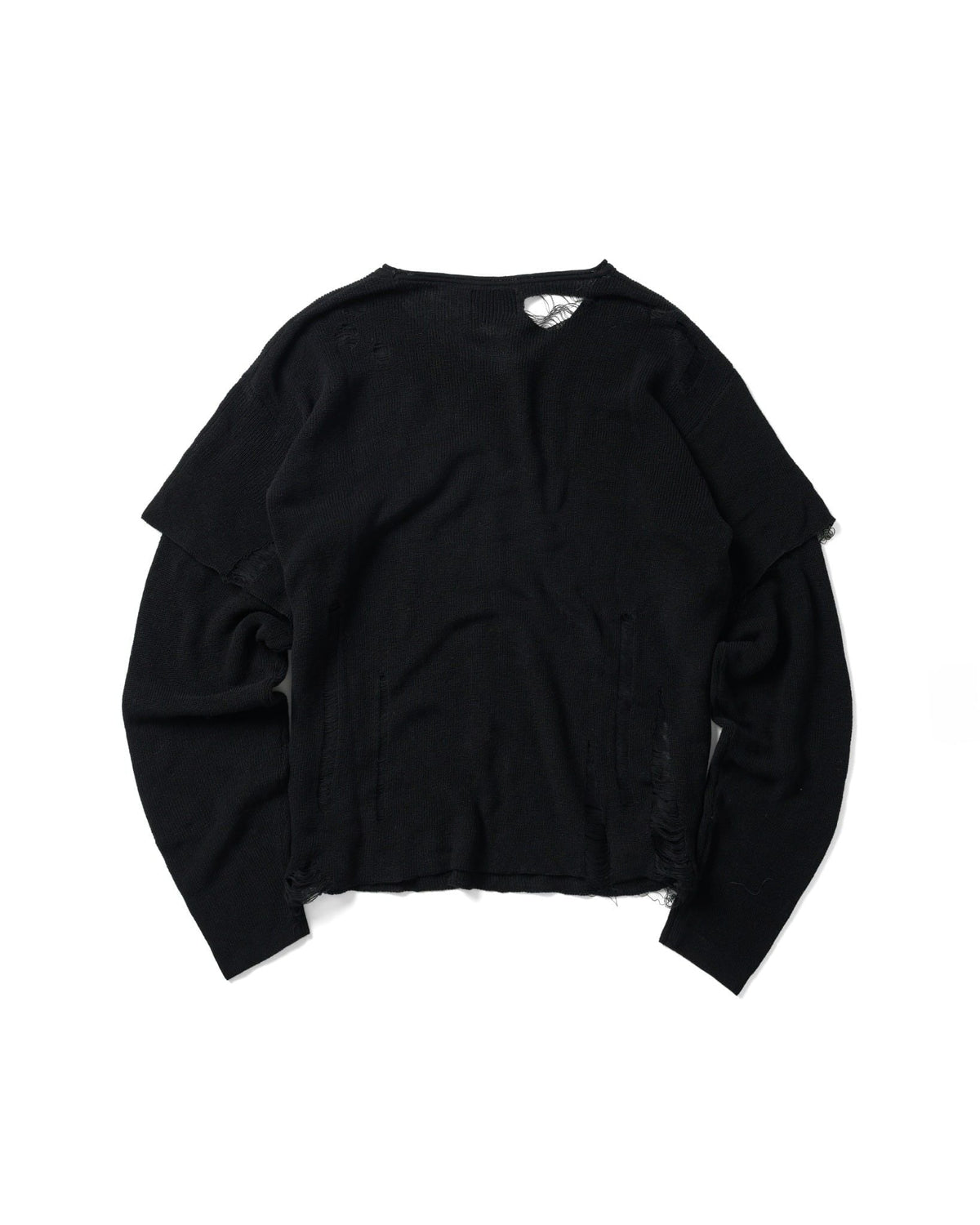 BLACK KNIT DISTRESSED DOUBLE SLEEVES