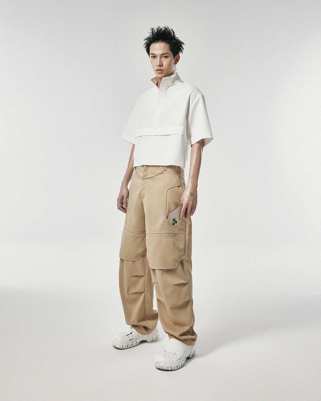 Light Weight Khaki Curved Leg Pants