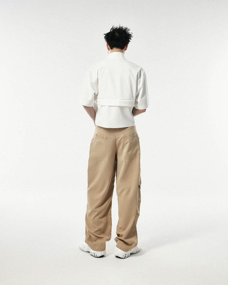 Light Weight Khaki Curved Leg Pants