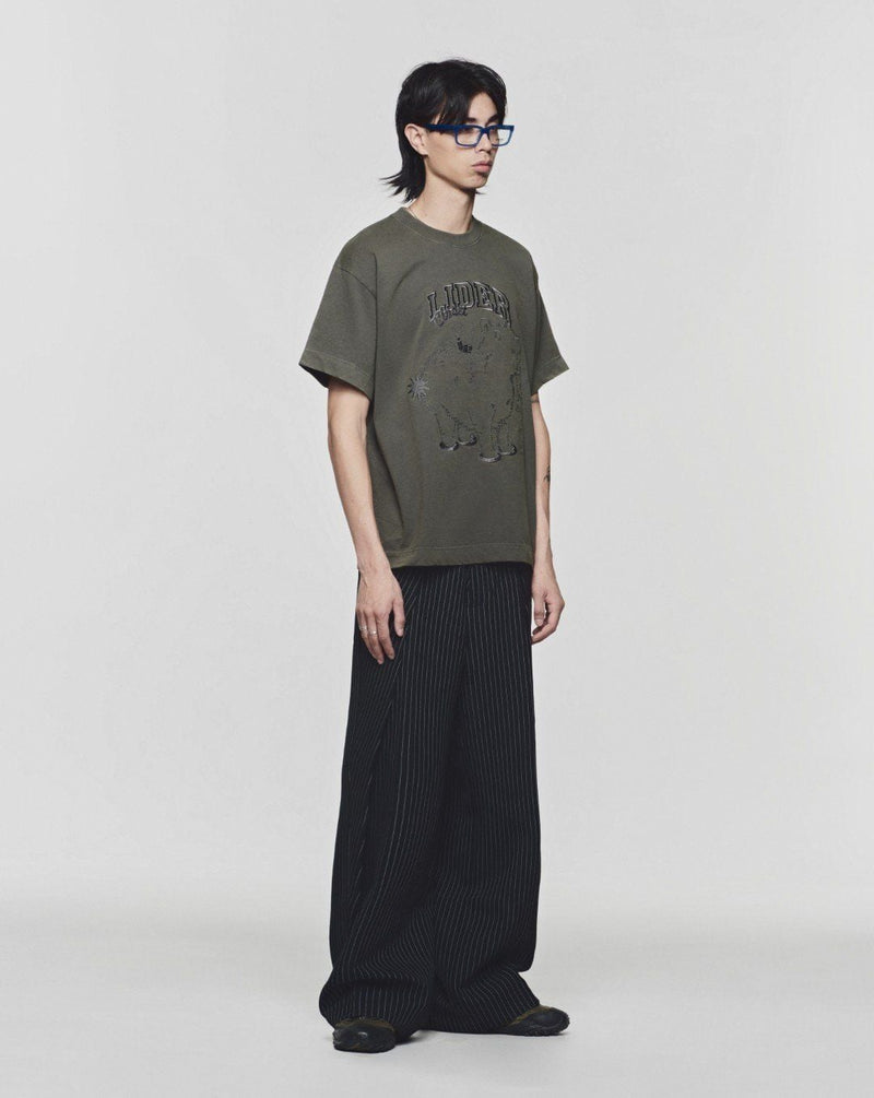 Striped Black Rolling Wide-Leg Trousers