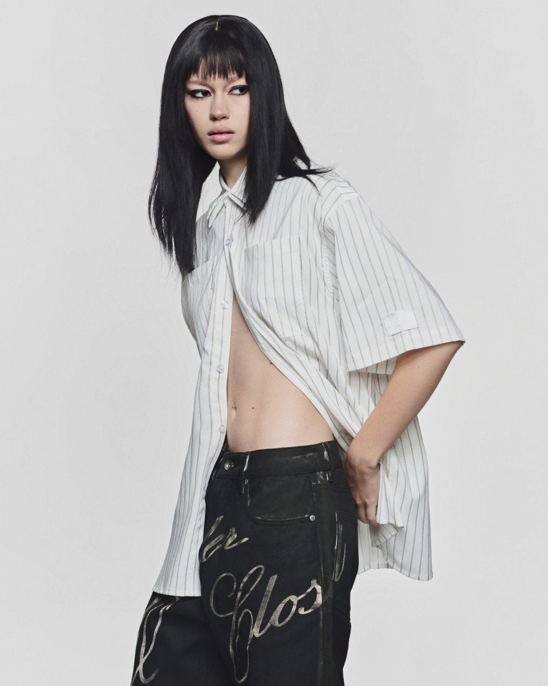 Striped White Off-line Boxy Shirt