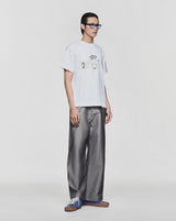 STRIPED GREY ROLLING WIDE-LEG TROUSERS