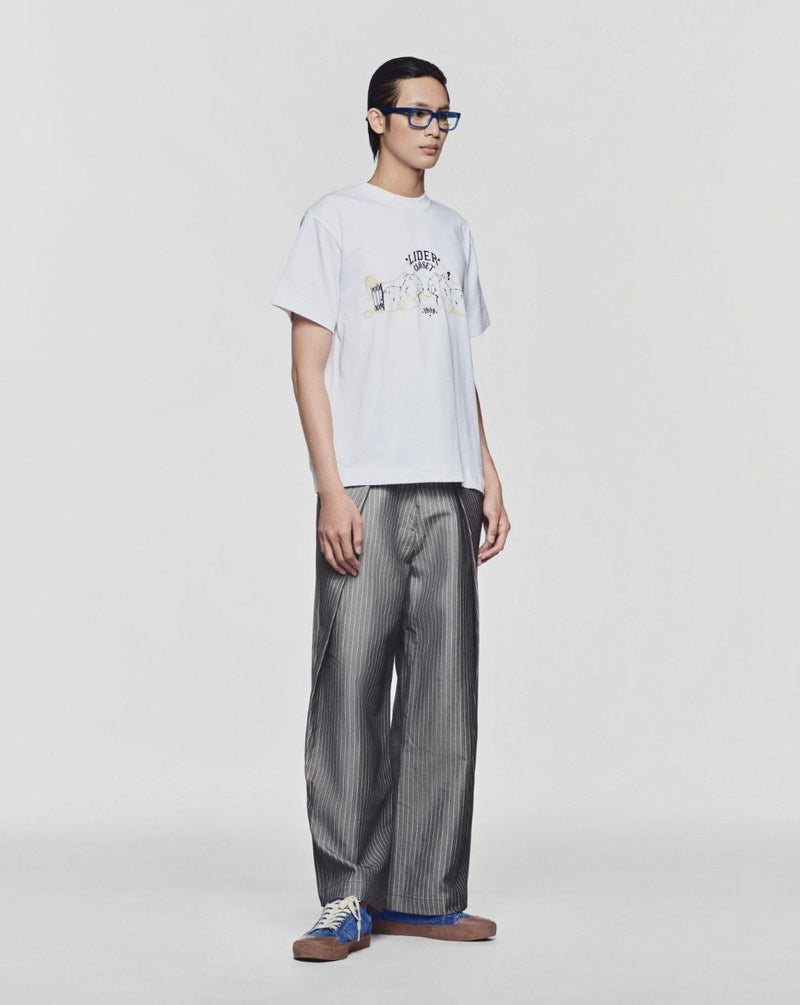 STRIPED GREY ROLLING WIDE-LEG TROUSERS