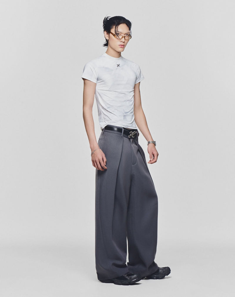 GRAY ROLLING WIDE-LEG TROUSERS