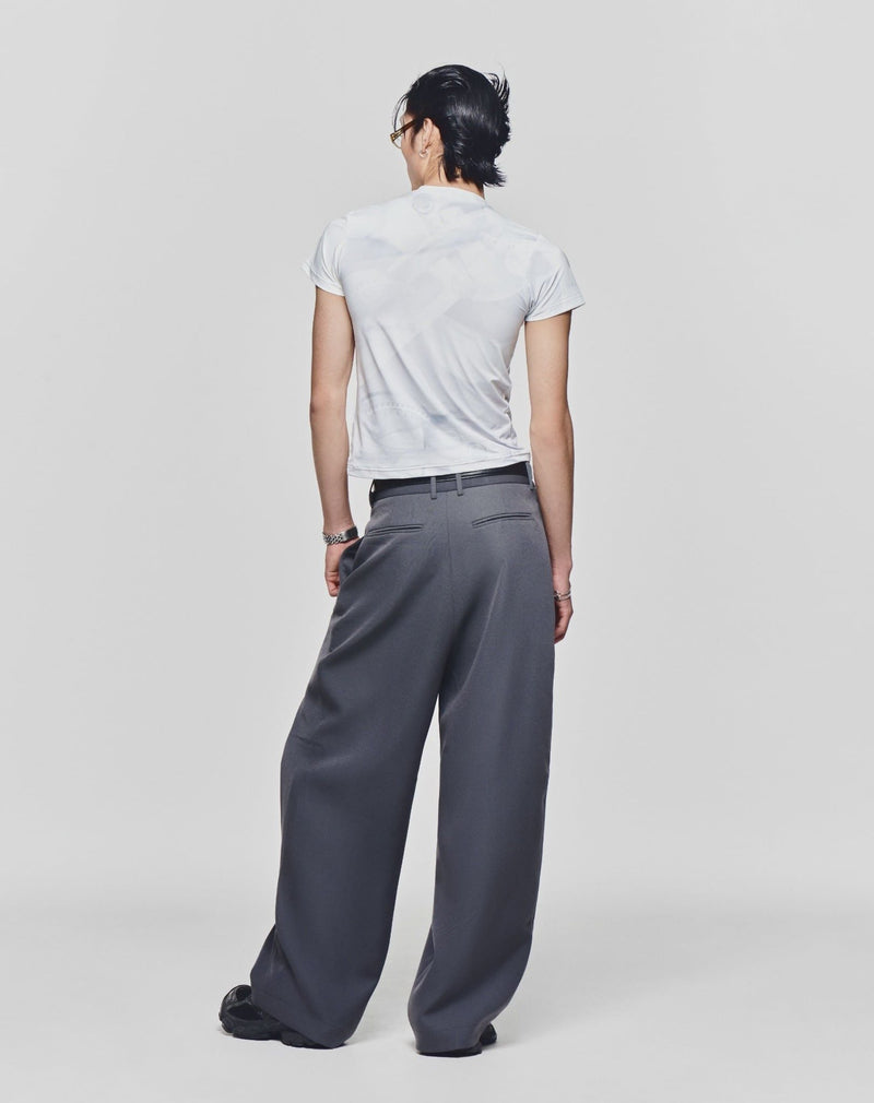 GRAY ROLLING WIDE-LEG TROUSERS