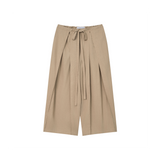 Cream Linen Box Pleated Pants