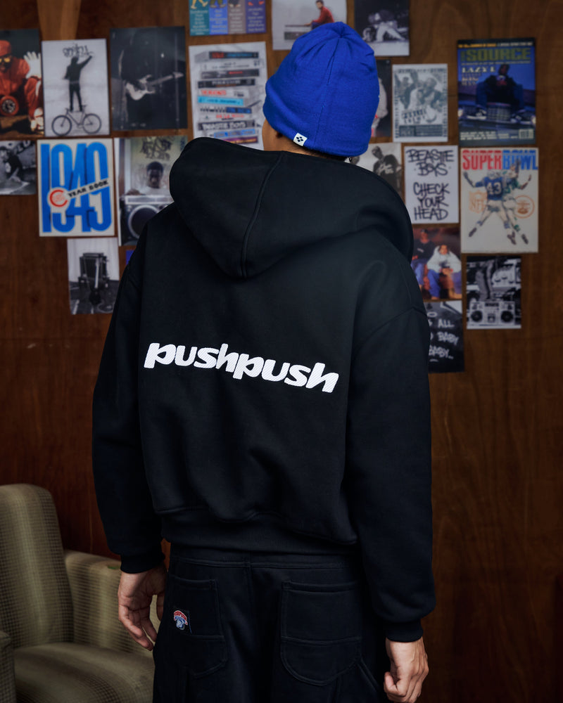 BLACK MONO GINGHAM PP FLIPSIDE ZIP HOODIE
