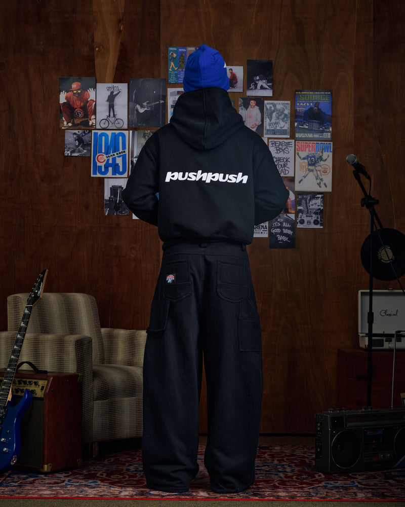 BLACK MONO GINGHAM PP FLIPSIDE ZIP HOODIE